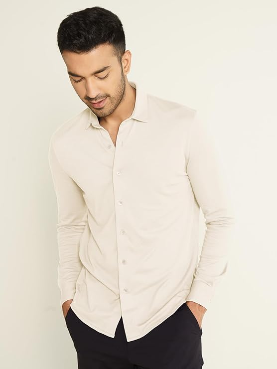 Men Cotton Blend Regular Constant All-Degree Shirt Full Sleeve, Pique Textured, Thermoregulating Casual, Recycled Fabric Stylish Shirts
