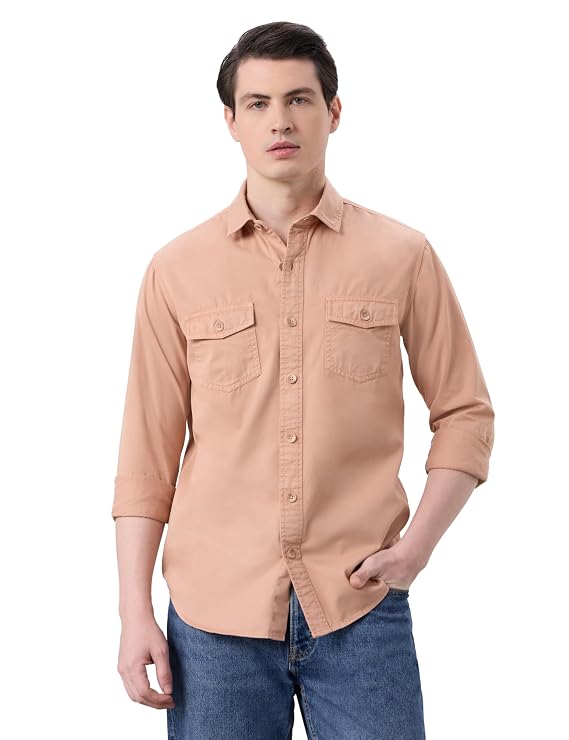 Men's Washed Cotton Twill Casual Shirt - Regular Fit | Pure Cotton