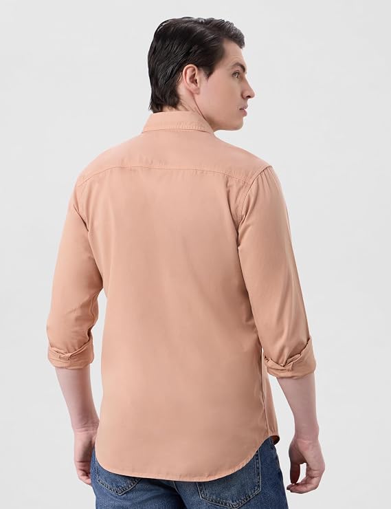 Men's Washed Cotton Twill Casual Shirt - Regular Fit | Pure Cotton