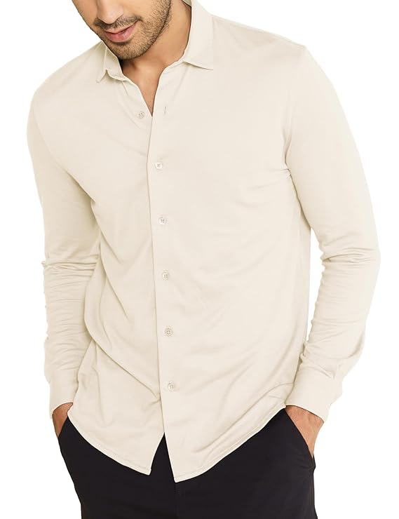 Men Cotton Blend Regular Constant All-Degree Shirt Full Sleeve, Pique Textured, Thermoregulating Casual, Recycled Fabric Stylish Shirts