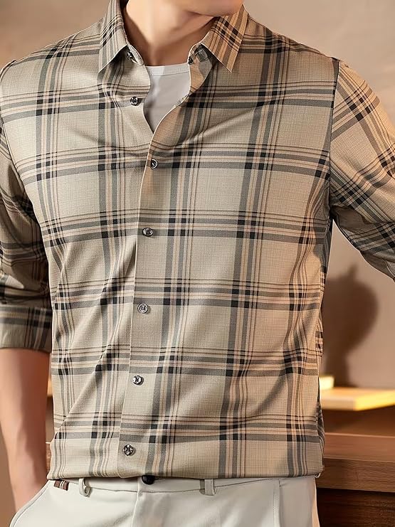 Checkered Button Down Shirt for Men | Slim Fit Casual & Semi-Formal Shirts for Man | Textured Long Sleeve | Office & Weekend Ready